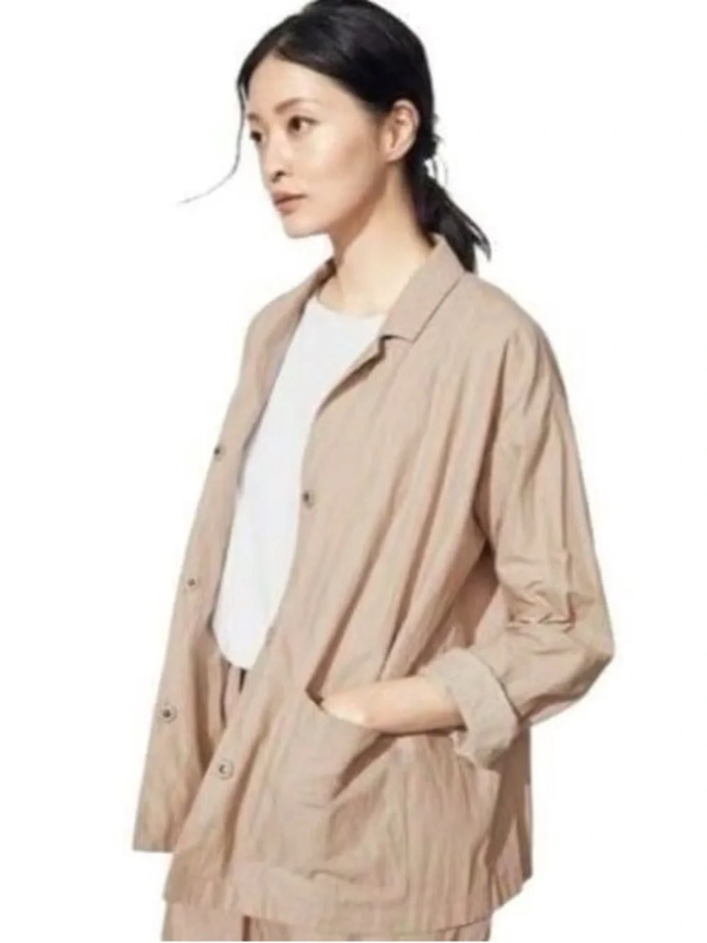 Eileen Fisher Olive Green Open-Front Relaxed Blazer